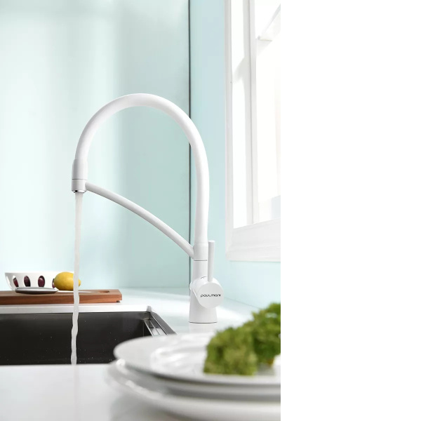 Смеситель для кухни Paulmark Siegen Si213111-WH с подключением к фильтру белый матовый