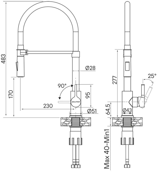 Смеситель для кухни Paulmark Halt Ha214021-SBG без подключения к фильтру светлое брашированное золото