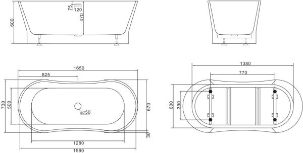 Акриловая ванна BelBagno  BB406-1650-730 165x73