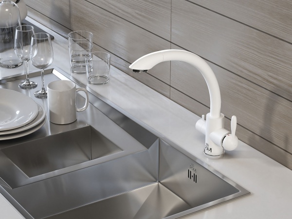 Смеситель для кухни Paulmark Essen Es213001-431 с подключением к фильтру белый матовый