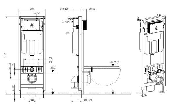 Инсталляция для подвесного унитаза Allen Brau Pneumatic Slim 9.11102.20 пневматическая