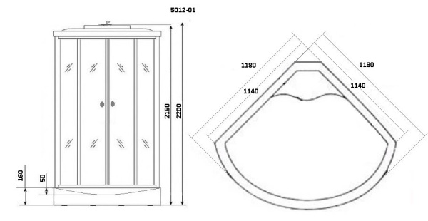 Душевая кабина с крышей Niagara Ultra NG-5012-01 четверть круга  120x120 стекла тонированные, профиль матовый хром