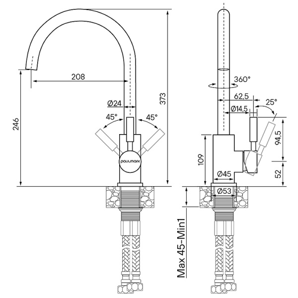 Смеситель для кухни Paulmark Holstein Ho212063-CR без подключения к фильтру хром