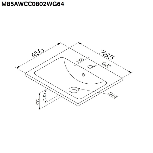 Раковина мебельная прямоугольная Am.Pm X-Joy M85AWCC0802WG64 фарфор цвет белый глянцевый