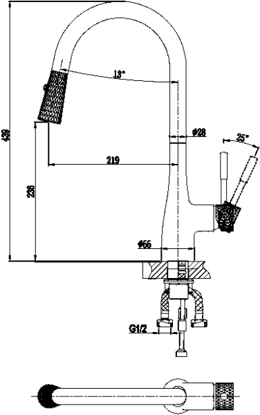 Смеситель для кухни D&K Rhein DA1462504D без подключения к фильтру хром/золото