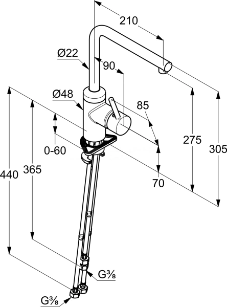Смеситель для кухни Kludi L-ine 428190577 без подключения к фильтру хром