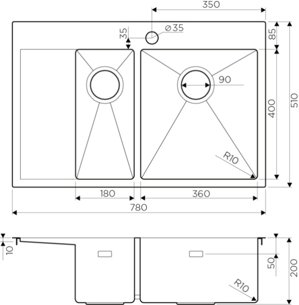 Кухонная мойка прямоугольная Omoikiri Akisame 4973102 встраиваемая сверху интегрированная сталь