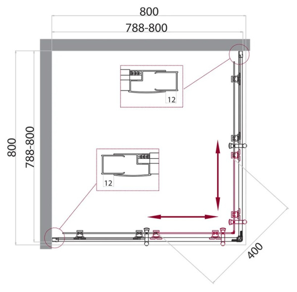 Душевой угол BelBagno Uno UNO-195-A-2-80-P-Cr квадратный 80x80 стекла рифленые, профиль хром