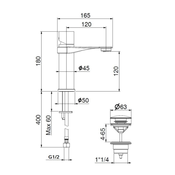 Смеситель для раковины Webert ONE-B NB830102441 черный/сталь