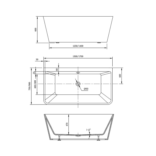 Акриловая ванна Vincea  VBT-425-1700 170x80