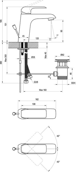 Смеситель для раковины Ravak Flat X070172 черный матовый