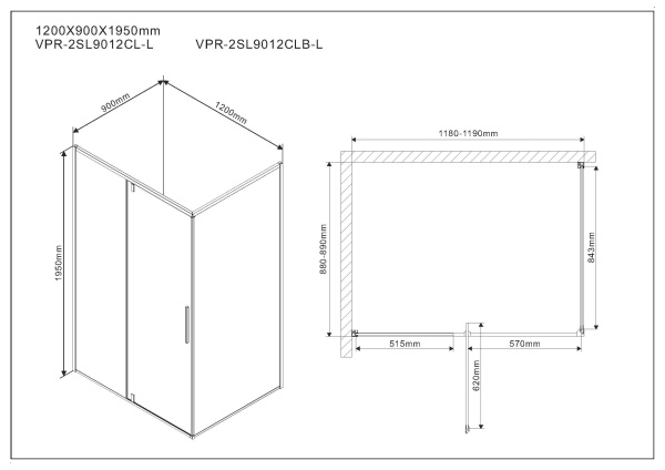 Душевой угол Vincea VPR-2SL9012CL-L 90x120