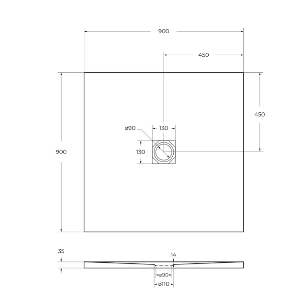 Душевой поддон низкий BelBagno Uno TRAY-MR-UNO-A-90-35-W-CR квадратный литьевой мрамор 90x90 белый