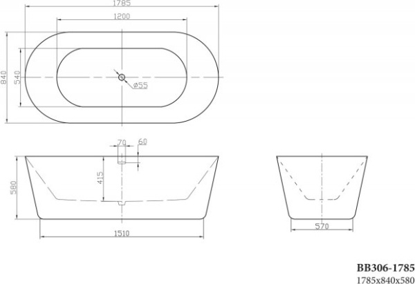 Акриловая ванна BelBagno  BB306-1785 178.5x84