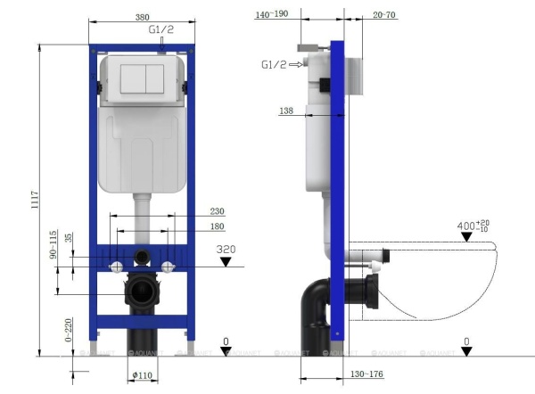 Инсталляция для подвесного унитаза Allen Brau Pneumatic Slim 9.11102.20 пневматическая