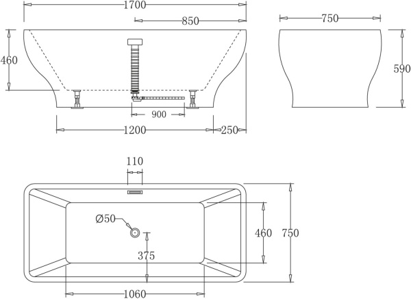 Акриловая ванна BelBagno  BB73-1700 170x75