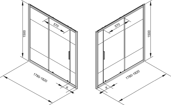 Шторка для ванны раздвижная  Aquanet Practic AE10-B-180H150U-CP 182 см, стекла прозрачные тонированные, профиль хром