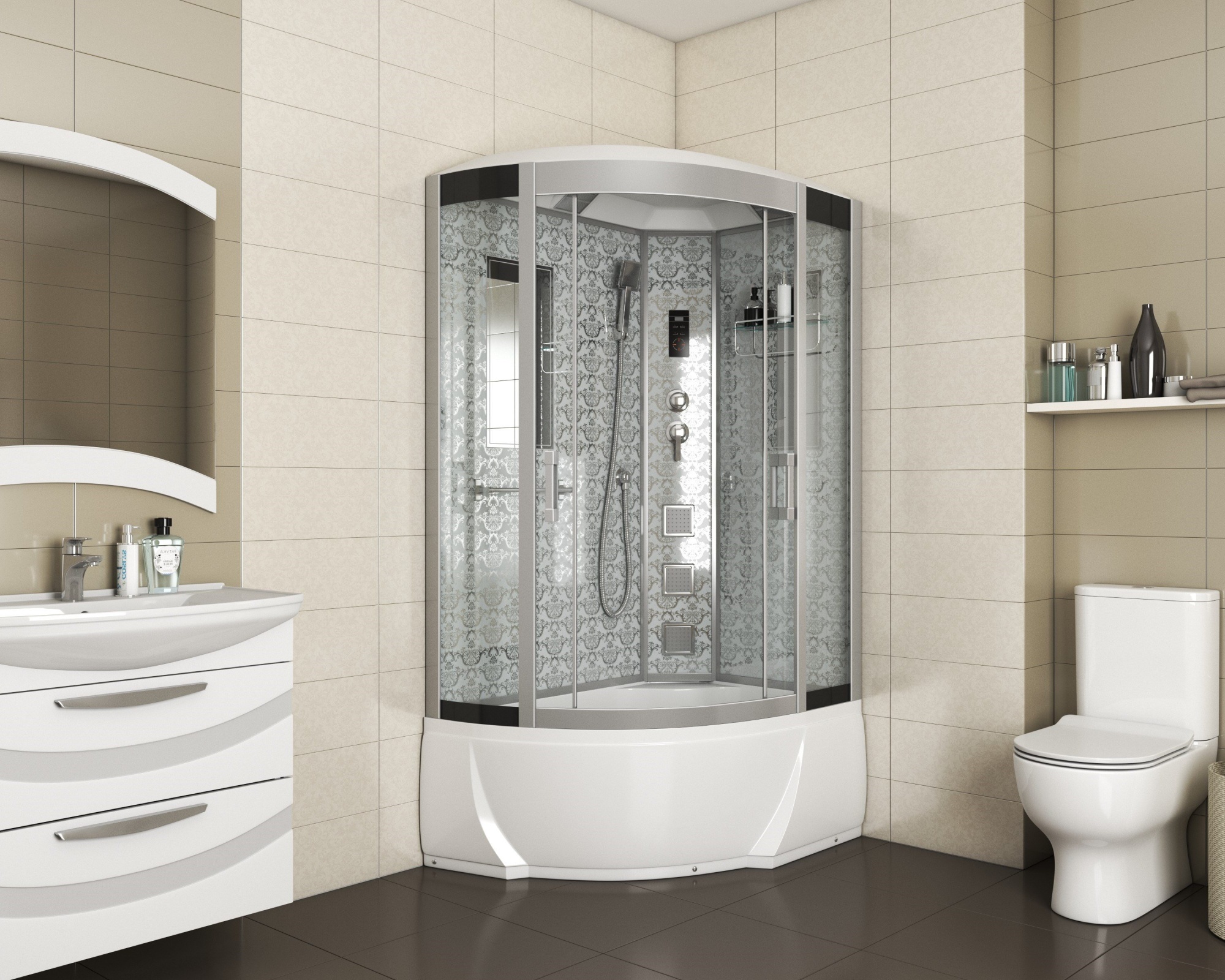 Душевая кабина с крышей Niagara Luxe 7712WR прямоугольная-асимметричная   стекла , профиль хром