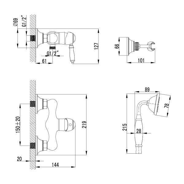 Смеситель для душа Lemark Villa LM4803B настенный 
без термостата бронза