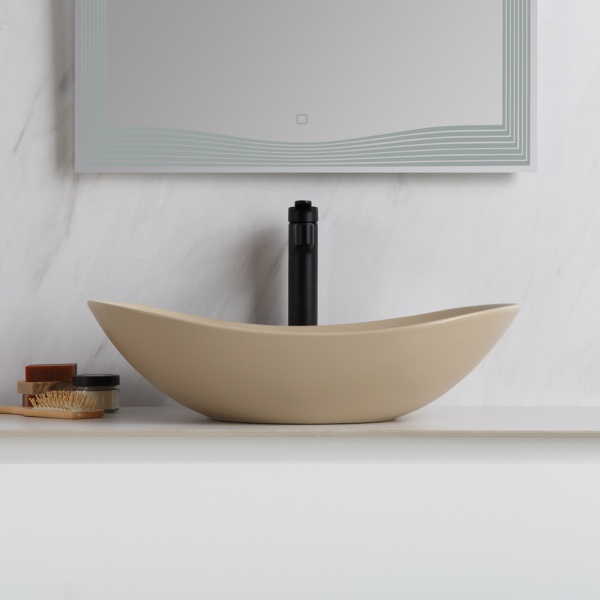 Раковина накладная овальная BelBagno  BB1404-H316 фаянс цвет бежевый матовый