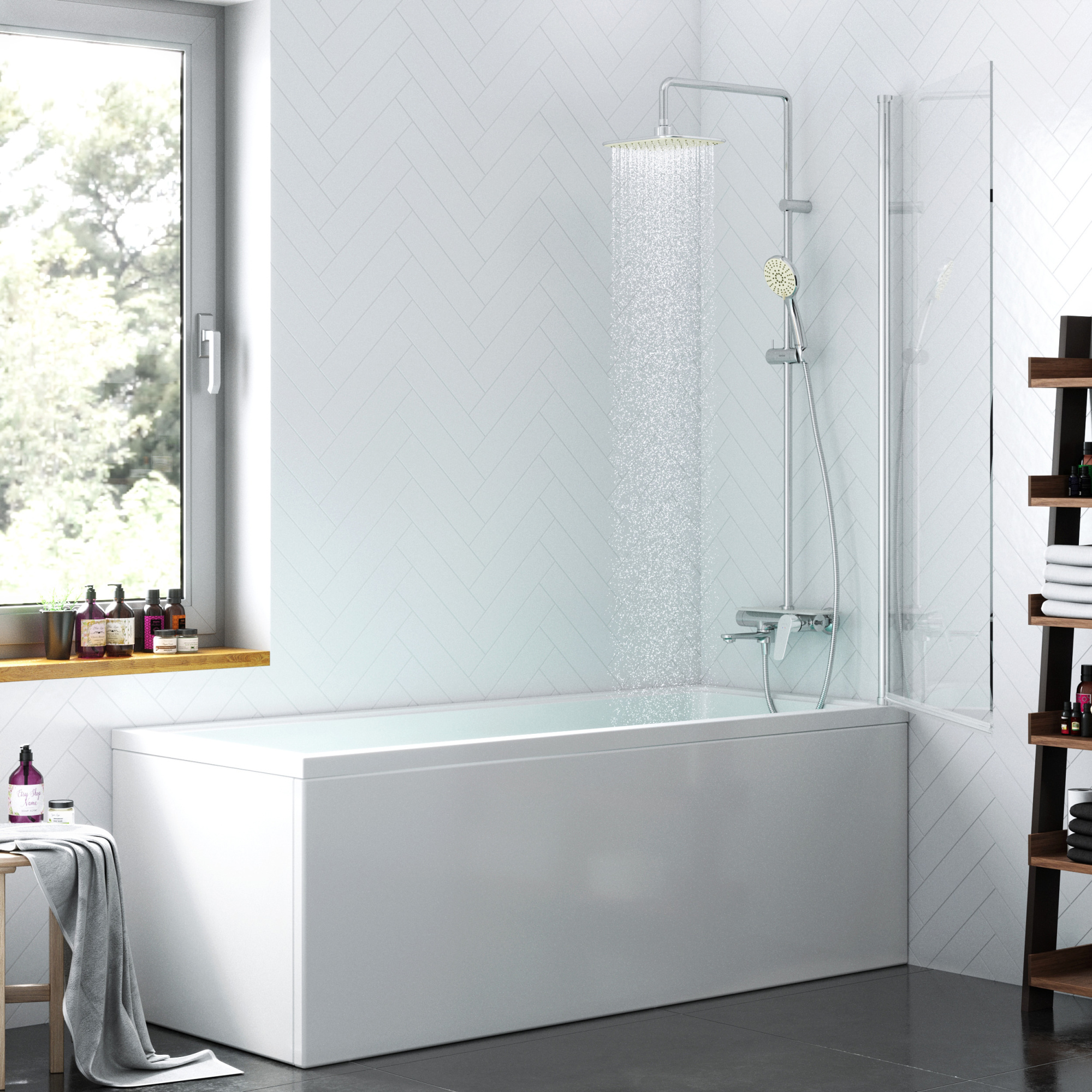 Шторка для ванны распашная  Damixa Skyline DX35WBS-D080-140MT 80 см, стекла прозрачные, профиль хром