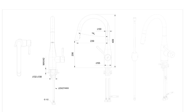 Смеситель для кухни Bravat Miranda F7164208BW-1B-ENG без подключения к фильтру черный