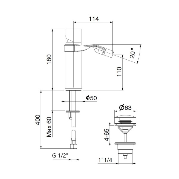 Смеситель для биде Webert ONE-B NB840102015 латунь хром
