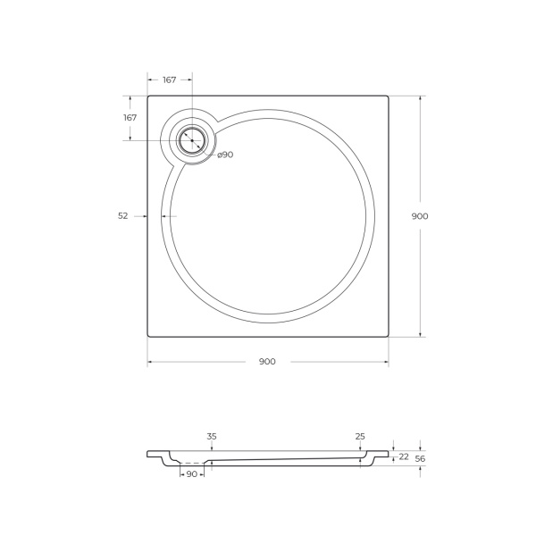 Душевой поддон низкий Cezares Tray TRAY-S-A-90-56-W квадратный литьевой мрамор 90x90 белый
