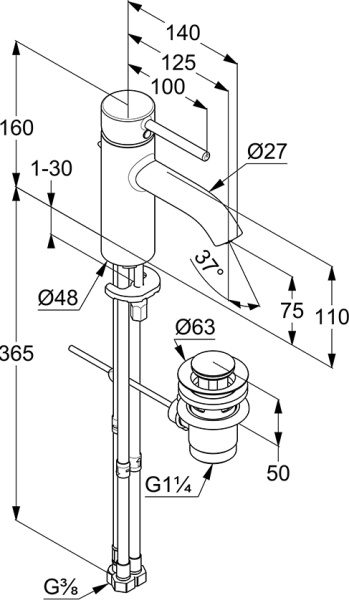 Смеситель для раковины Kludi Bozz 382770576 хром