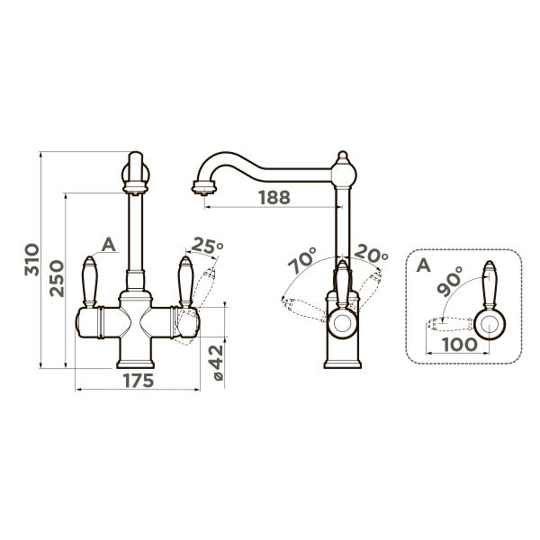 Смеситель для кухни Omoikiri Tottori 4994009 с подключением к фильтру античная латунь