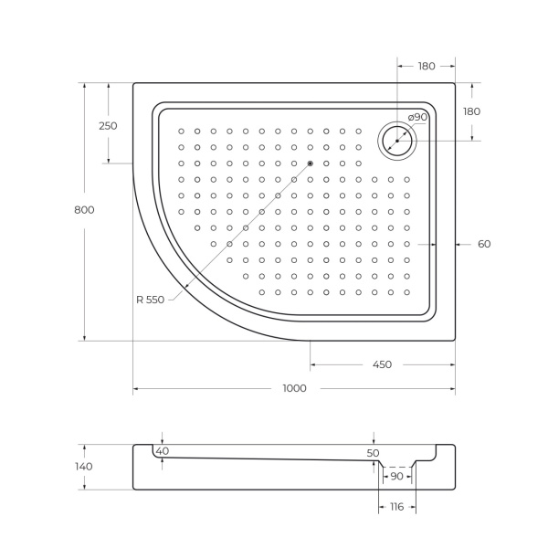 Душевой поддон низкий Cezares Tray TRAY-A-RH-100/80-550-15-W-R ассиметричный акрил 100x80 белый
