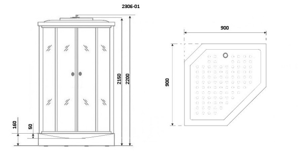Душевая кабина с крышей Niagara Ultra NG-2306-01 пятиугольная  90x90 стекла прозрачные с узором, профиль белый