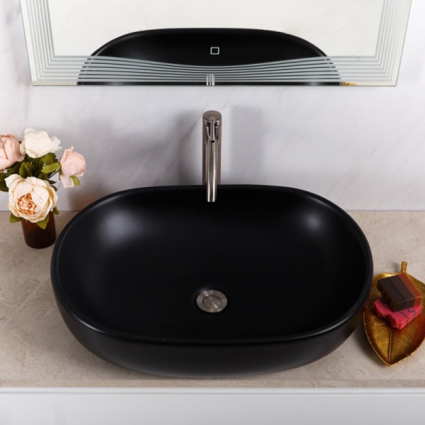 Раковина накладная овальная BelBagno  BB1084-H301 фаянс цвет черный матовый