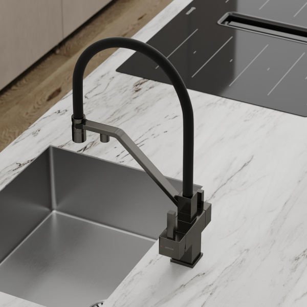 Смеситель для кухни Sancos Loro SC4007GG с подключением к фильтру вороненая сталь/черный