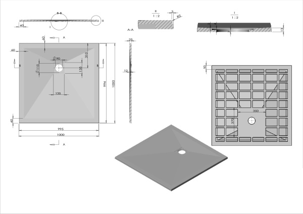 Душевой поддон низкий Vincea VST-4SR VST-4SR1010A квадратный литьевой мрамор 100x100 темно-серый матовый