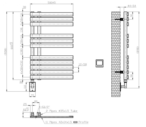 Полотенцесушитель электрический Boheme Venturo П11  50x80 721-B черный матовый