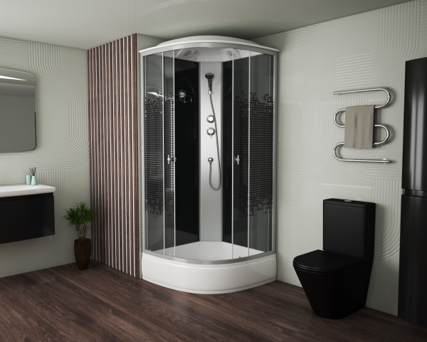 Душевая кабина с крышей Niagara Eco NG-7307-14 четверть круга  80x80 стекла матовые, профиль матовый хром
