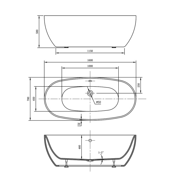 Акриловая ванна Vincea  VBT-405-1600 160x78