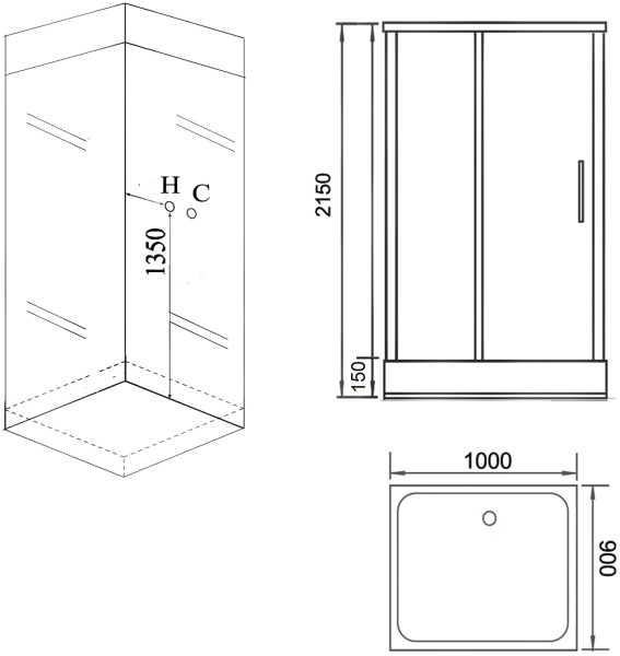 Душевая кабина с крышей Grossman  GR266 прямоугольная  90x100 стекла прозрачные, профиль черный
