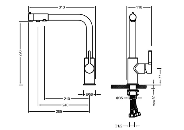 Смеситель для кухни Timo Hette 1026/17F с подключением к фильтру матовое золото