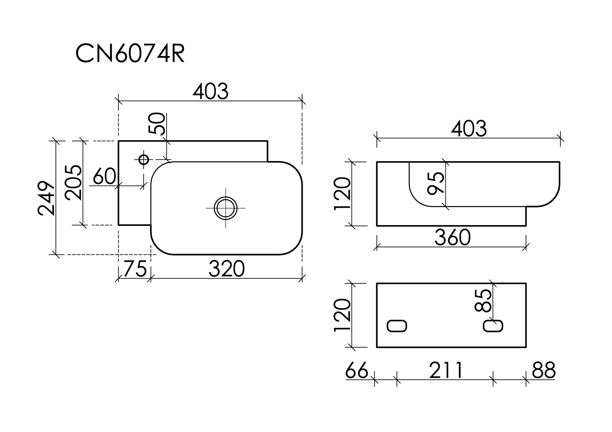 Раковина подвесная прямоугольная Ceramica Nova Element CN6074R фарфор цвет белый