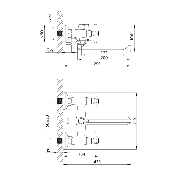 Смеситель для ванны или душа Lemark Standard LM2113C настенный 
без термостата хром