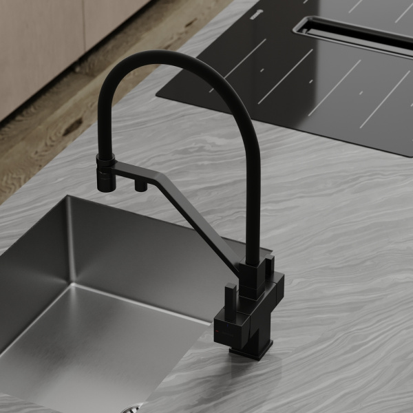 Смеситель для кухни Sancos Loro SC4007MB с подключением к фильтру матовый черный/черный