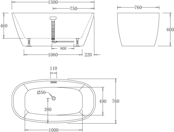 Акриловая ванна BelBagno  BB72-1500 150x76