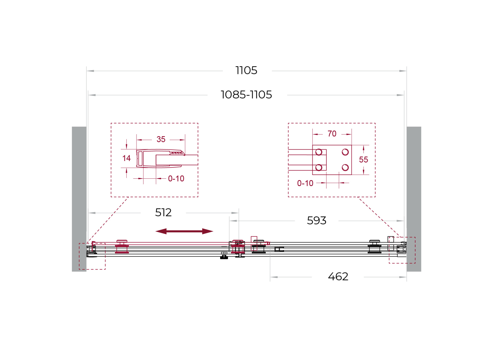 Душевая дверь BelBagno Soft Close-2 SOFT_CLOSE-2-BF-1-110-C-GM 110 см стекла прозрачные, профиль оружейная сталь