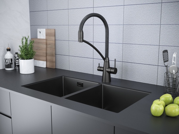 Смеситель для кухни Paulmark Siegen Si213111-GM с подключением к фильтру воронёная сталь