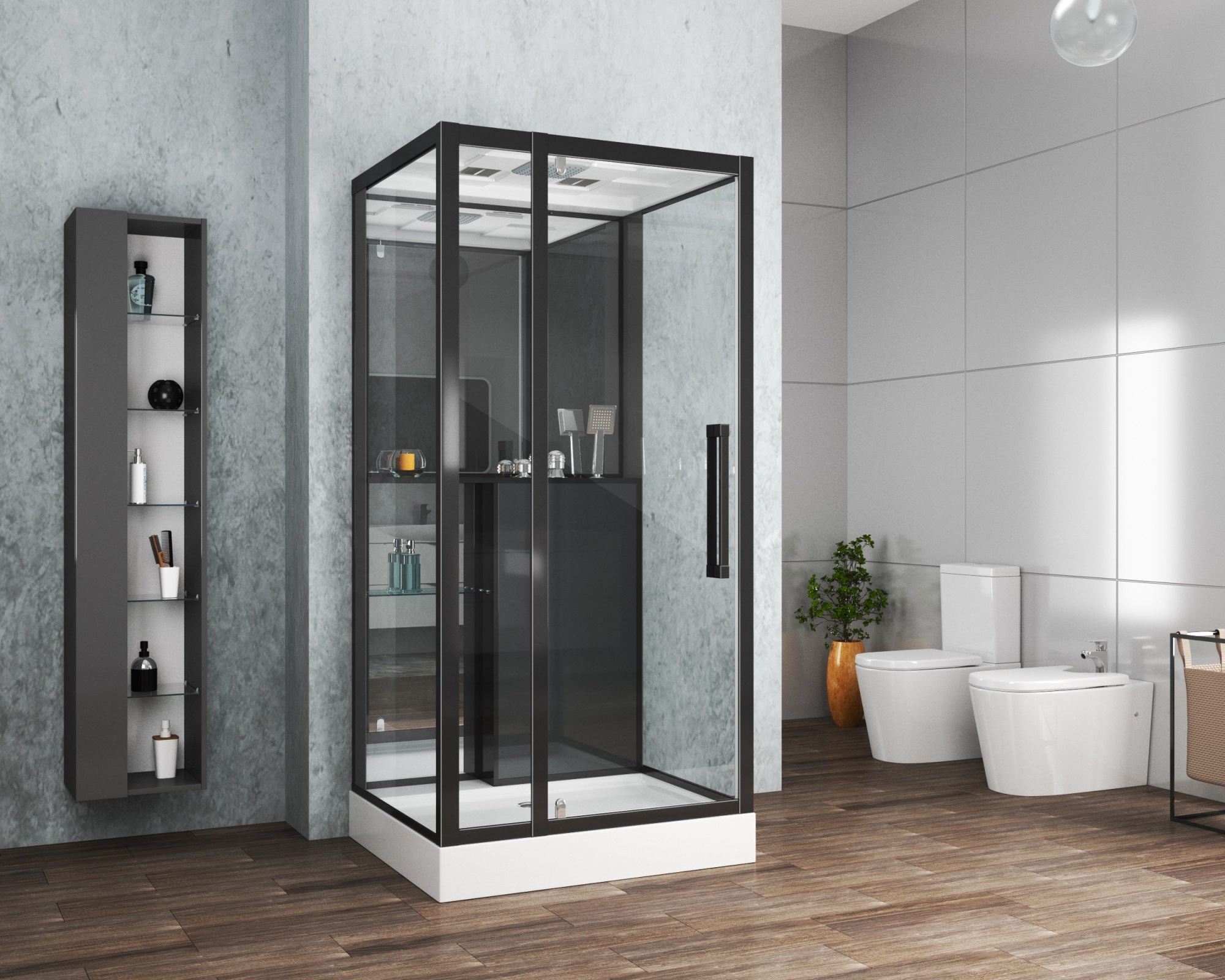 Душевая кабина с крышей Grossman  GR261 квадратная   90x90 стекла прозрачные, профиль черный матовый