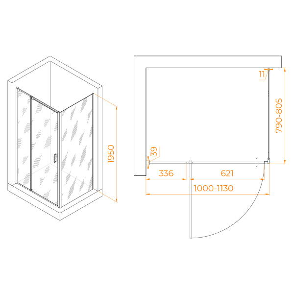 Душевой угол RGW Passage PA-078 350807808-11 прямоугольный 100x80 стекла прозрачные, профиль хром