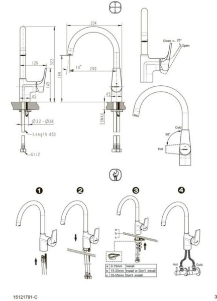 Смеситель для кухни Bravat Vega F7119177CP-3 без подключения к фильтру хром