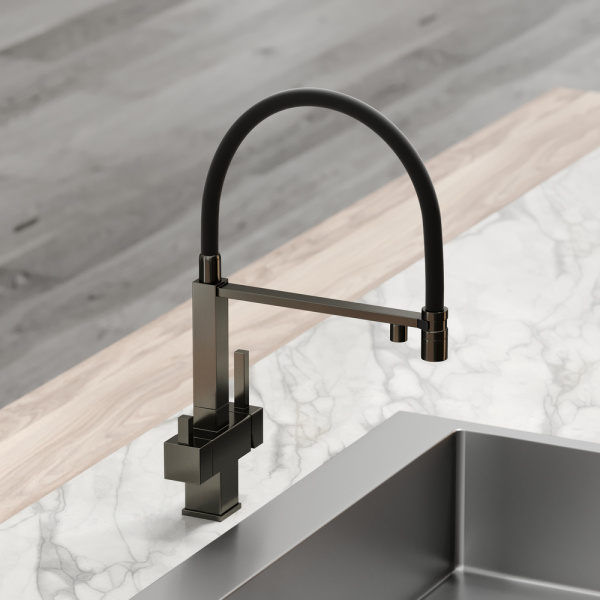 Смеситель для кухни Sancos Moro SC4006GG с подключением к фильтру вороненая сталь/черный